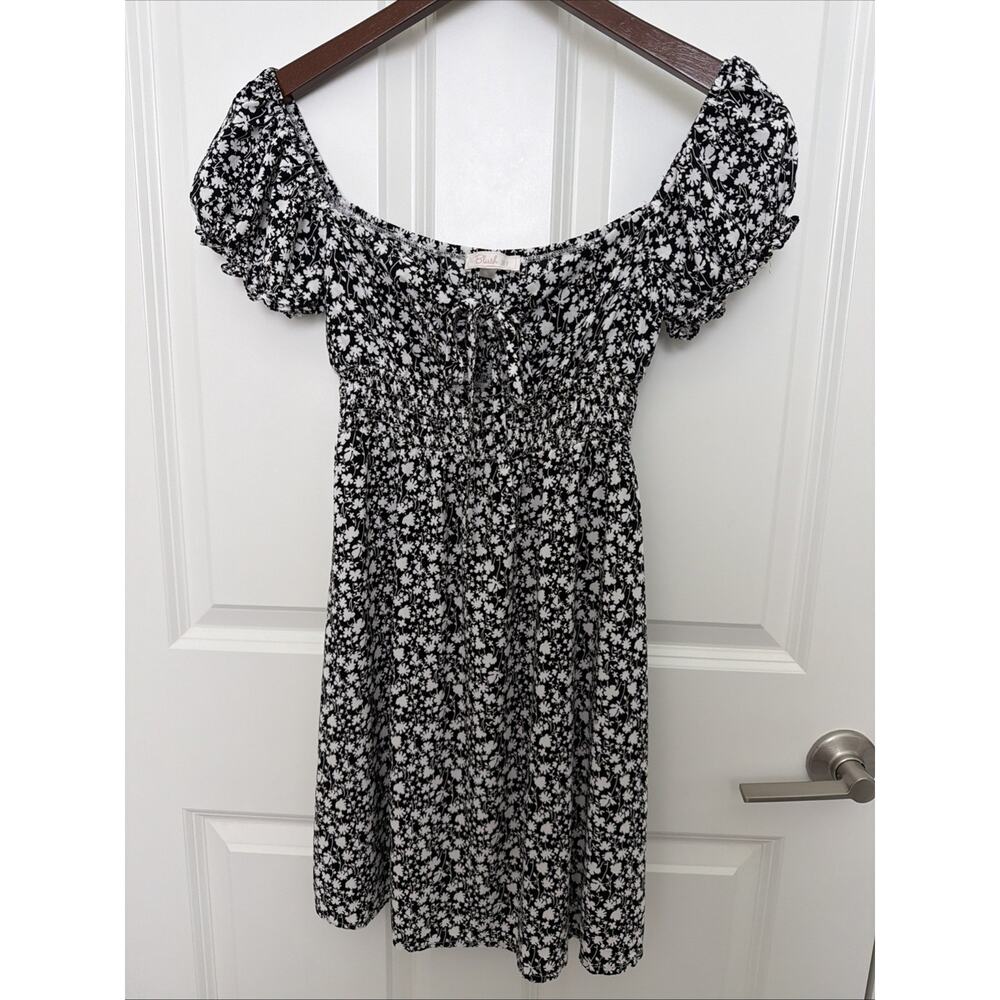Blush BJ Black & White Floral Flared Short Sleeve Dress - Size Small Petite